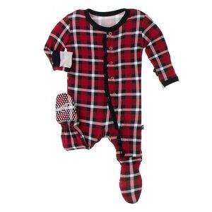 NWT Boys Kickee Pants Crimson Plaid Printed Zippered Footie 3-6 months